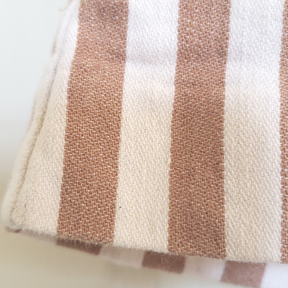 Ann Taylor Striped Tan White Cotton Linen Shorts Flat Front Pockets Casual | 10 - Picture 6 of 10